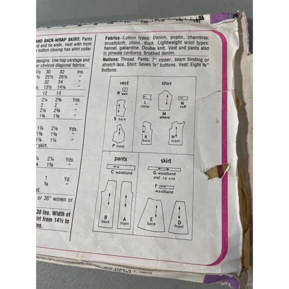 70s Simplicity 7909 Girls Sewing Pattern Size B 810 Vest Shirt Pants Skirt CUT - Picture 6 of 7